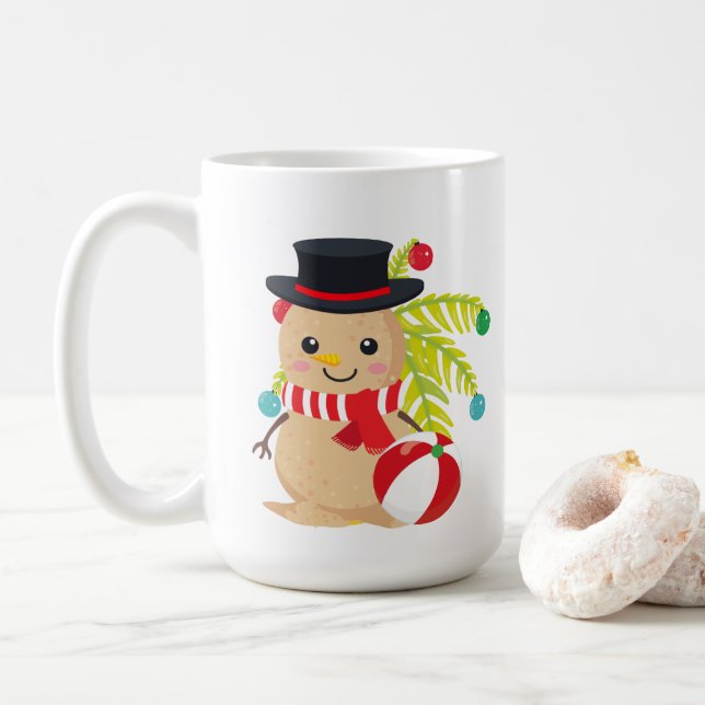 Mug plage de Noël festif bonhomme de neige ajouter mon (Avec donut)