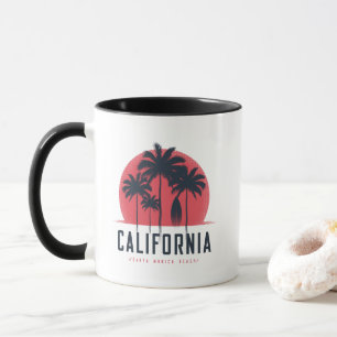 Mug Plage de Santa Monica Californie Palmier Rétro