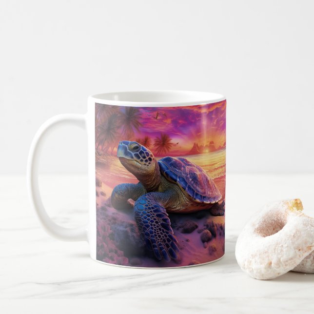 Mug Plage de tortue marine 3D (Avec donut)