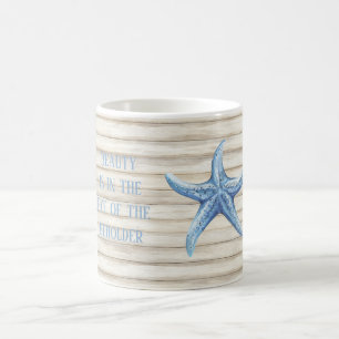 Mug Plage d'étoile de mer bleue en faux bois
