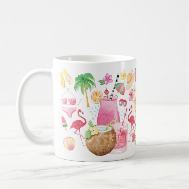 Mug Plage mignonne été amusant Aquarelle Icônes (Gauche)