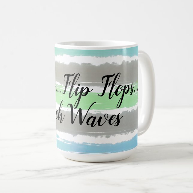 Mug Plage Vagues Gris Vert Bleu Aquarelle Rayures (Devant droit)
