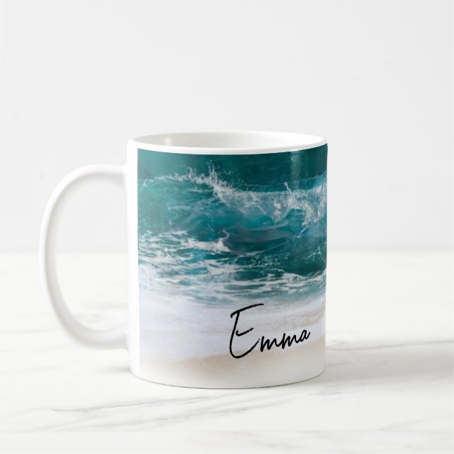 Mug Plage Vagues tropicales sable Nom moderne (Gauche)