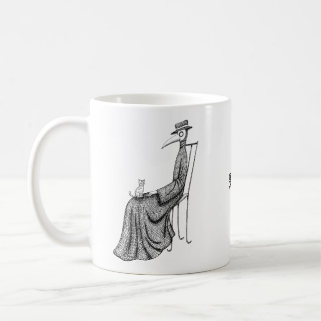 Mug Plague Doctor with Cat Goth art Nom personnalisé (Gauche)