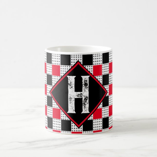 Mug plaid de buffle rouge et noir moderne À damiers pe (Centre)