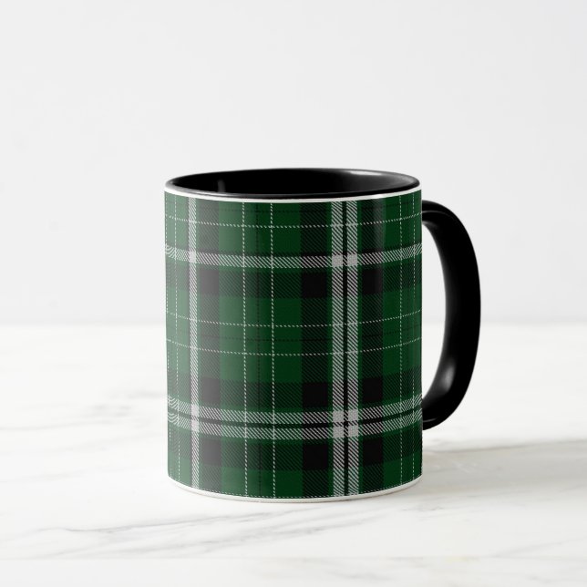 Mug Plaid de tartan blanc noir vert (Devant droit)