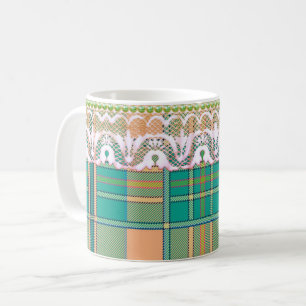 Mug Plaid et dentelle vert pêche mignonne girly