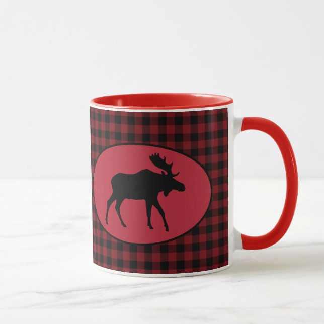 Mug Plaid noir rouge d'orignaux (Droite)