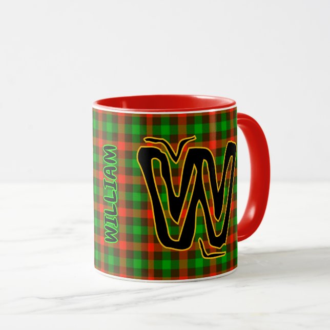 Mug Plaid Rustique À damiers café Vintage Monogrammé (Devant droit)