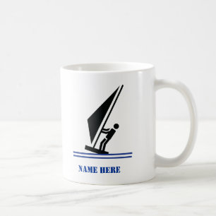 Mug Planche à voile à bord noir, planche à voile bleue