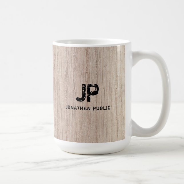 Mug Plancher en bois Look Monogramme Modèle Élégant (Droite)