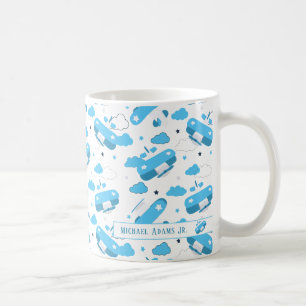 Mug Planes et nuages Bleus et Blancs mignons Monogramm