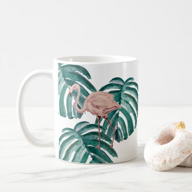 Mug Plante botanique Flamant rose Imprimer vert (Avec donut)