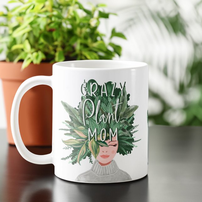 Mug Plante fou Maman Fun Aquarelle Plante Maman Hairdo (Crazy Plant Mom Fun Watercolor Plant Mom Hairdo Coffee Mug)