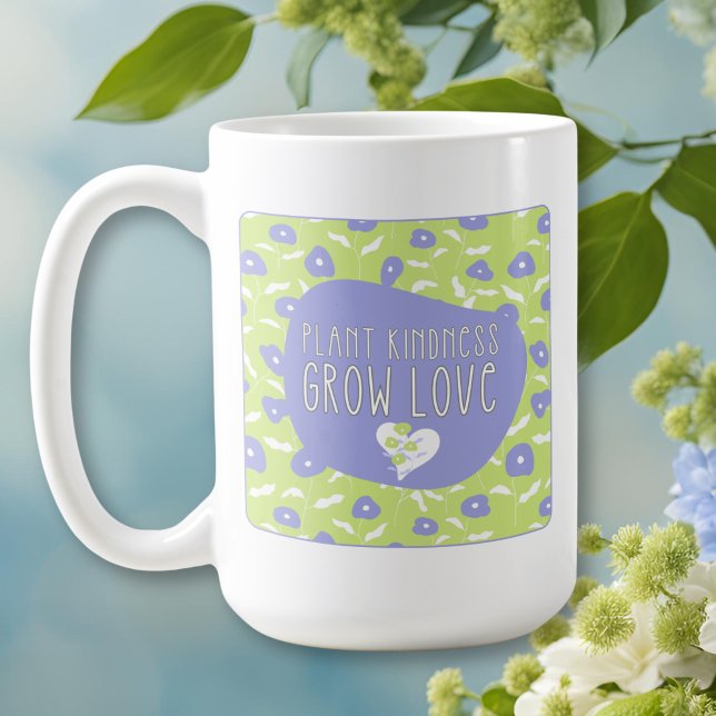 Mug Plante Kindness Grow Love Green and Blue Floral Mu (Plant Kindness, Grow Love Floral Mug)