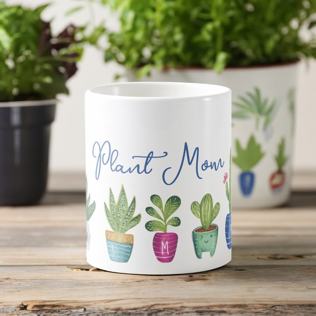 Mug Plante Maman Fun & mignon Pote Plante Monogramme (Plant Mom Fun & Cute Potted Plants Monogram Coffee Mug)