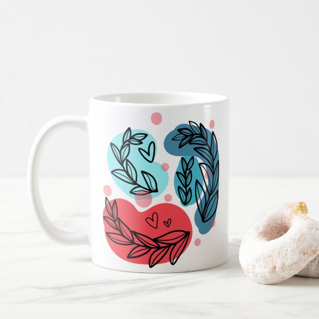 Mug Plantes Abstraits rouges et bleus (Avec donut)