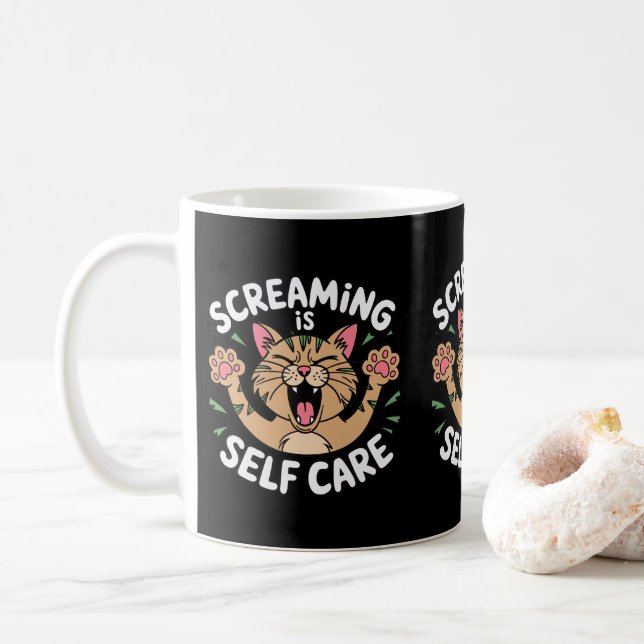 Mug Pleurant Self Care Funny Chat Propriétaires Chat C (Avec donut)