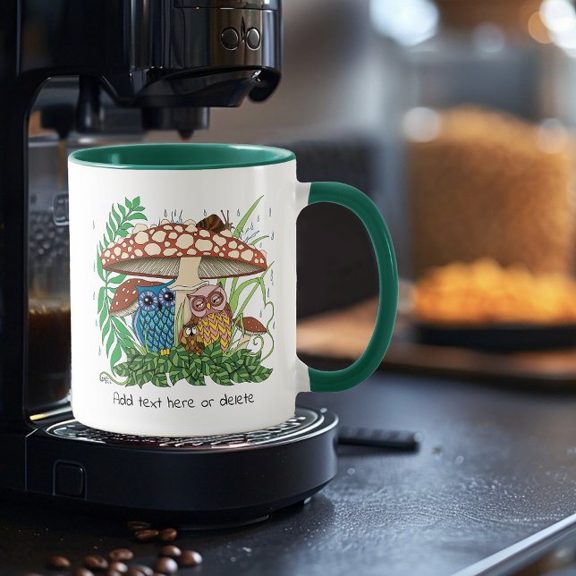 Mug Pluie de champignons de la famille de la chouette (Créateur téléchargé)