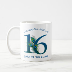 Mug Plume de paon pour 16e anniversaire ou anniversair