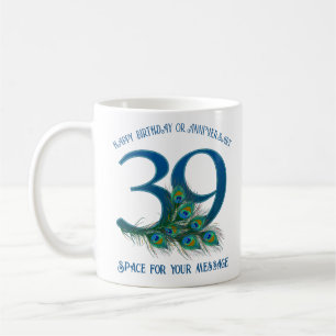 Mug Plume de paon pour 39e anniversaire ou anniversair