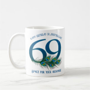 Mug Plume de paon pour le 69e anniversaire ou annivers
