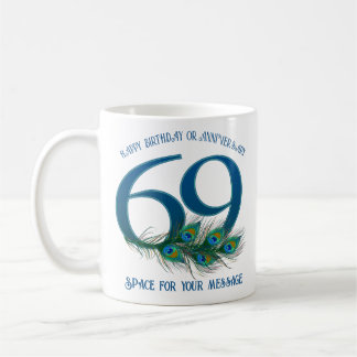 Mug Plume de paon pour le 69e anniversaire ou annivers