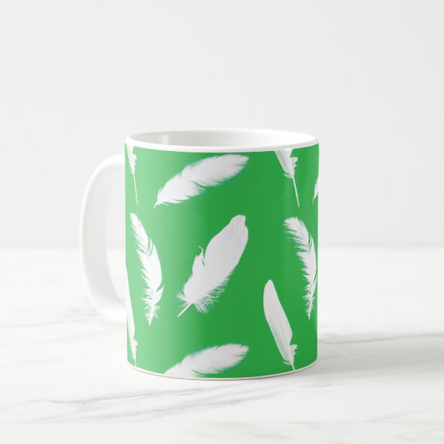 Mug Plumes blanches sur Jade Vert clair (Devant gauche)
