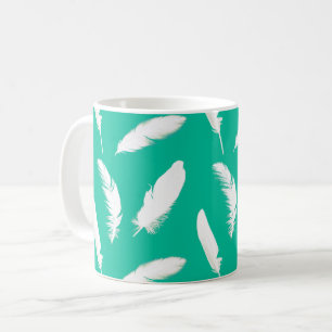 Mug Plumes blanches sur Turquoise