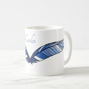 Mug - Plumes bleues et nom