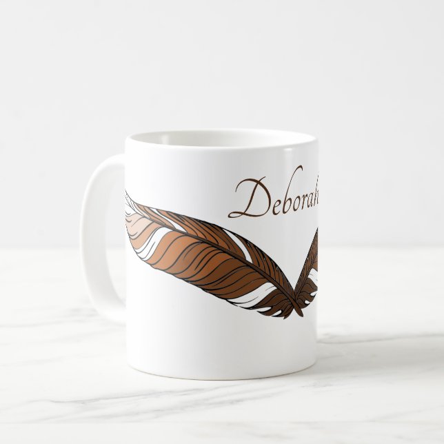 Mug - Plumes Brown et nom (Devant gauche)