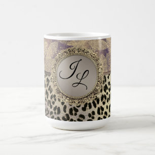 Mug Plumes chic avec Monogramme Empreinte de léopard