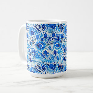 Mug Plumes de paon bleu blanc