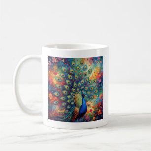 Mug Plumes de paon colorées et fleurs