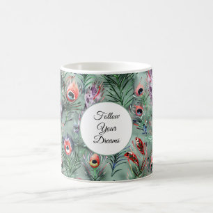 Mug Plumes de paon vert rouge  