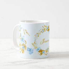 Mug Plutôt Personnalisé Gold Blue Winter Floral