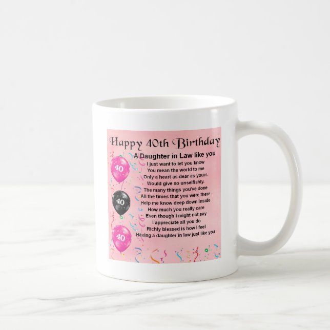Mug Poème de belle-fille - quarantième anniversaire (Droite)