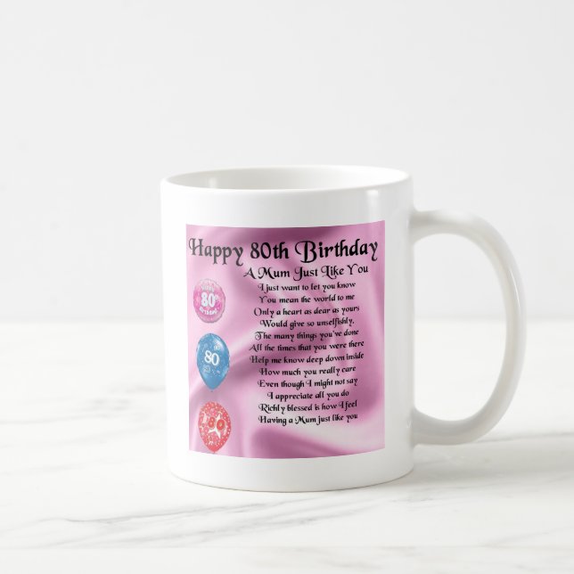 Mug Poème de maman - quatre-vingtième anniversaire (Droite)