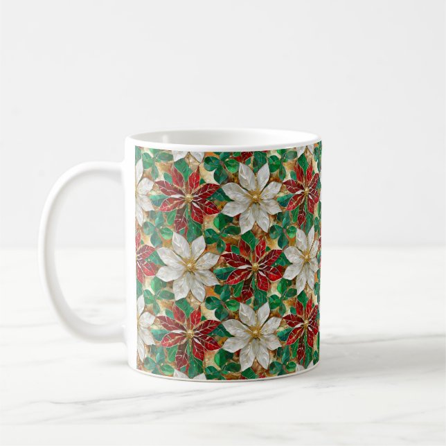 Mug Poinsététie blanche rouge vert or (Gauche)