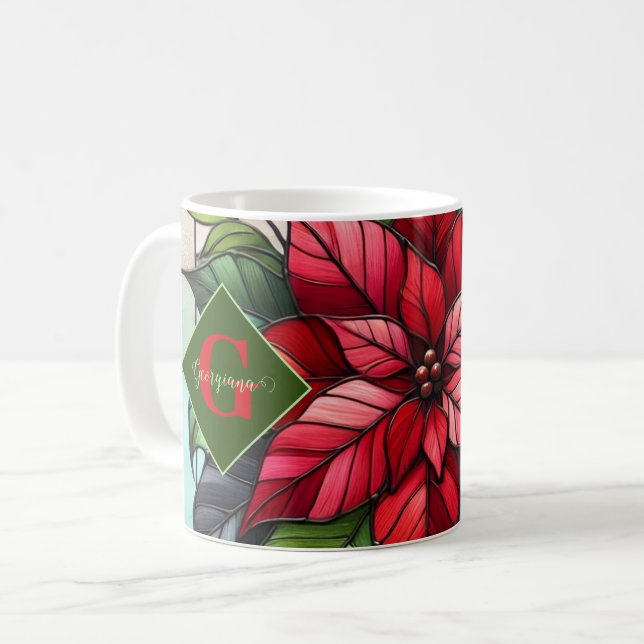 Mug Poinsettia en verre de Fête personnalisée (Devant gauche)