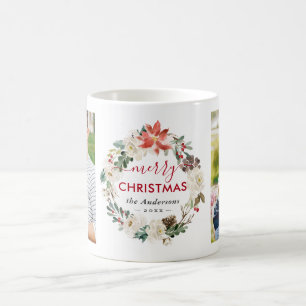 Mug Poinsettia Floral Wreath Joyeux Noël 2 Photos