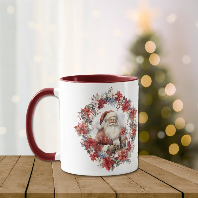 Mug Poinsettia Wreath Santa Claus Noël (Créateur téléchargé)