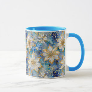 Mug Poinsettias de Noël Blanc Bleu