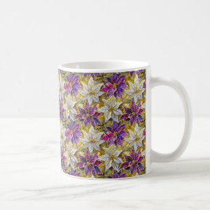Mug Poinsettias de Noël blanc or violet rose