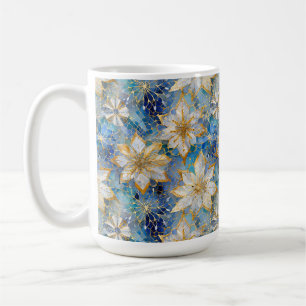 Mug Poinsettias de Noël Bleu Blanc Or