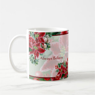 Mug Poinsettias lumineux et houx Noël personnalisé