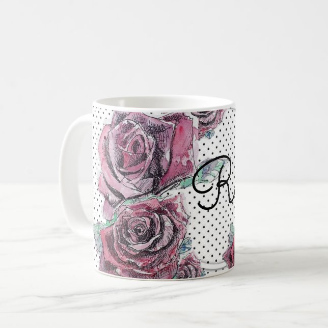Mug Pointe d'aquarelle rose rouge pour femmes Musique  (Devant gauche)