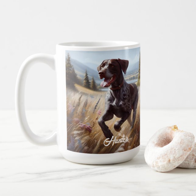 Mug Pointeur court allemand en cours d'exécution (Avec donut)