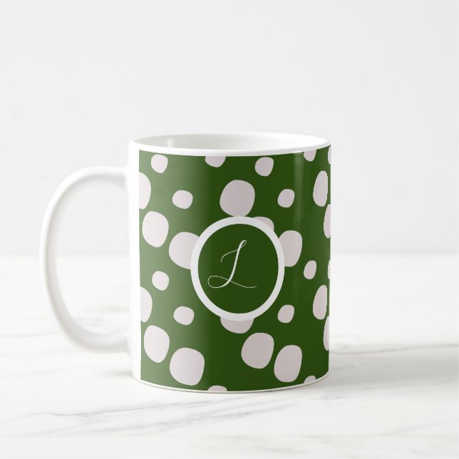 Mug Points verts feuillus rose initial (Gauche)