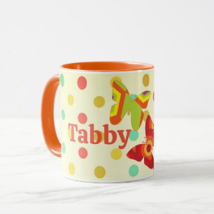 Mug Pois à rayures de Boho 70's papillon orange